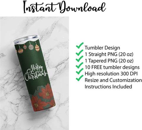 20 oz sublimation/waterslide skinny and taper tumbler wrap-Merry Christmas w ornaments Sublimation Sharia Morton Designs 