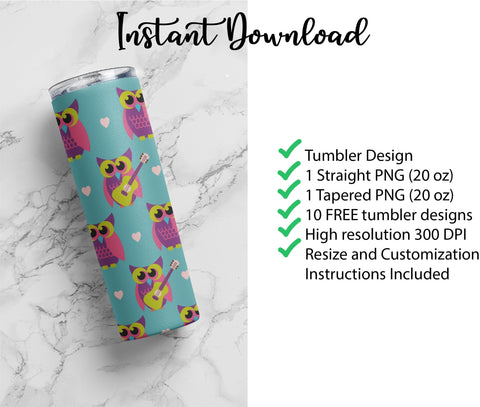 20 oz sublimation/waterslide skinny and taper tumbler wrap - owls Sublimation Sharia Morton Designs 
