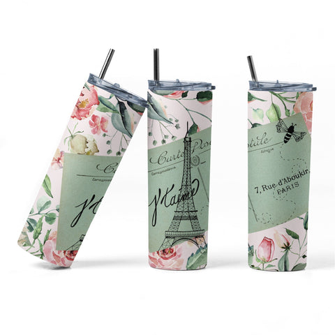 20 oz sublimation/waterslide skinny and taper tumbler wrap-Paris Post card Sublimation Sharia Morton Designs 
