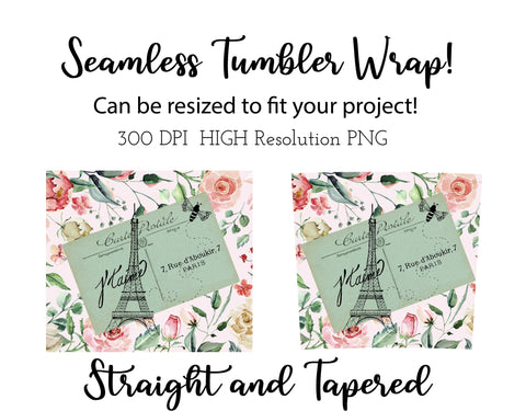 20 oz sublimation/waterslide skinny and taper tumbler wrap-Paris Post card Sublimation Sharia Morton Designs 
