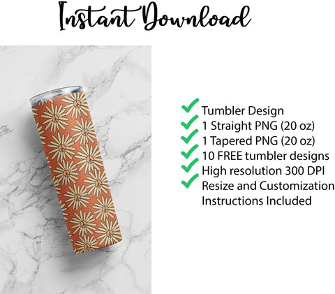 20 oz sublimation/waterslide skinny and taper tumbler wrap-Peace daisies Sublimation Sharia Morton Designs 
