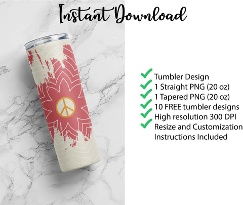 20 oz sublimation/waterslide skinny and taper tumbler wrap-Peace mandala Sublimation Sharia Morton Designs 