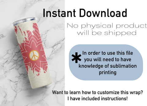 20 oz sublimation/waterslide skinny and taper tumbler wrap-Peace mandala Sublimation Sharia Morton Designs 