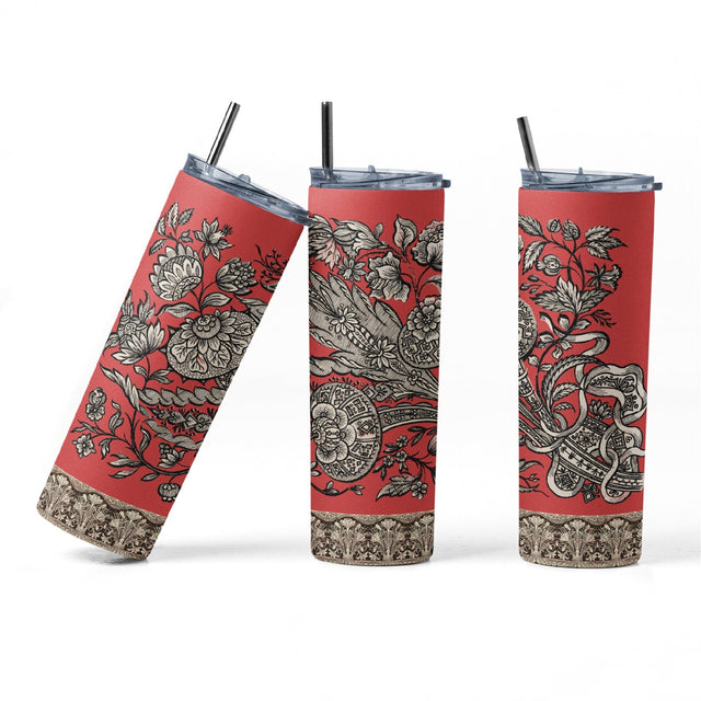 20 oz sublimation/waterslide skinny and taper tumbler wrap-Pen and Ink Red Victorian Sublimation Sharia Morton Designs 