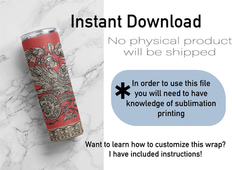 20 oz sublimation/waterslide skinny and taper tumbler wrap-Pen and Ink Red Victorian Sublimation Sharia Morton Designs 