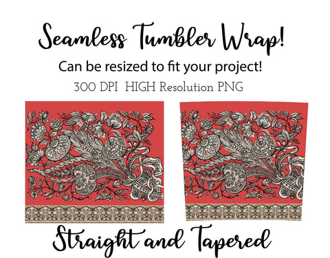 20 oz sublimation/waterslide skinny and taper tumbler wrap-Pen and Ink Red Victorian Sublimation Sharia Morton Designs 