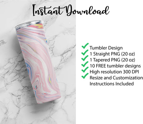 20 oz sublimation/waterslide skinny and taper tumbler wrap-pink marble Sublimation Sharia Morton Designs 
