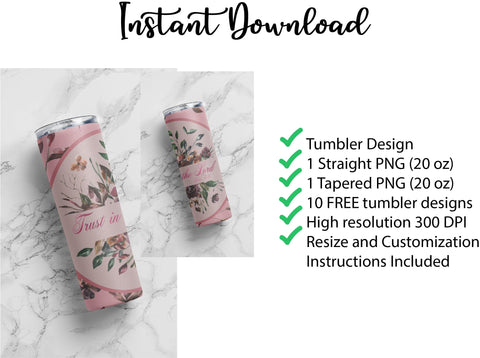 20. oz sublimation/waterslide skinny and taper tumbler wrap - pink Trust in the Lord Sublimation Sharia Morton Designs 
