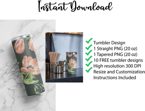 20 oz sublimation/waterslide skinny and taper tumbler wrap - Poppies Sublimation Sharia Morton Designs 