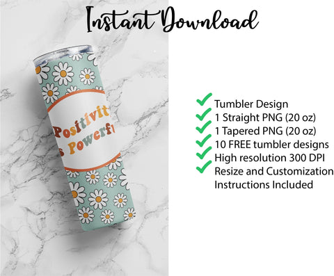 20 oz sublimation/waterslide skinny and taper tumbler wrap - positivity is powerful Sublimation Sharia Morton Designs 
