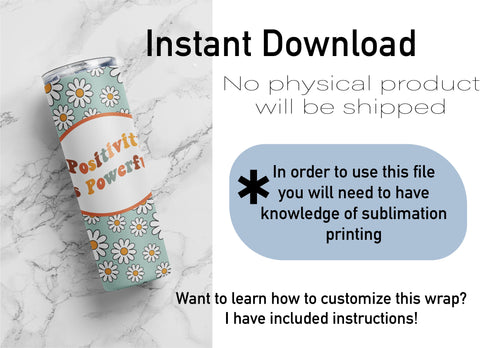 20 oz sublimation/waterslide skinny and taper tumbler wrap - positivity is powerful Sublimation Sharia Morton Designs 