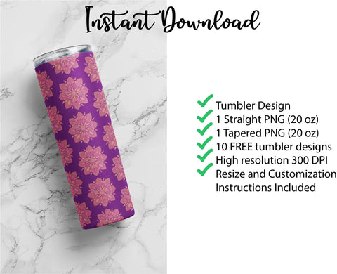20 oz sublimation/waterslide skinny and taper tumbler wrap-Purple Medallion Sublimation Sharia Morton Designs 