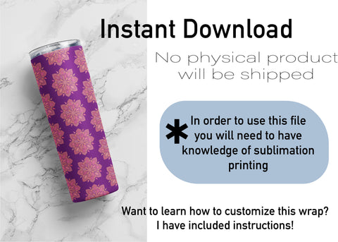 20 oz sublimation/waterslide skinny and taper tumbler wrap-Purple Medallion Sublimation Sharia Morton Designs 