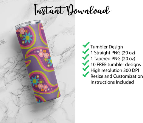 20 oz sublimation/waterslide skinny and taper tumbler wrap - purple paisley Sublimation Sharia Morton Designs 