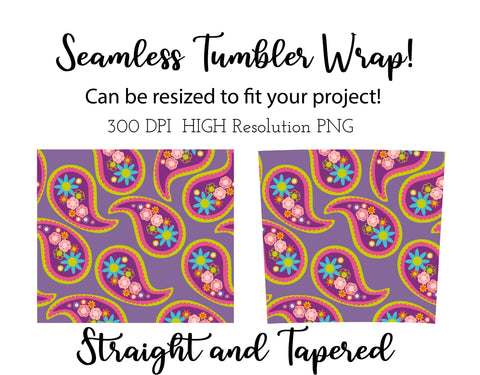 20 oz sublimation/waterslide skinny and taper tumbler wrap - purple paisley Sublimation Sharia Morton Designs 