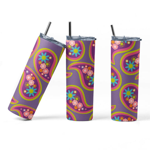 20 oz sublimation/waterslide skinny and taper tumbler wrap - purple paisley Sublimation Sharia Morton Designs 