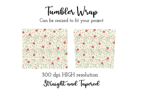 20 oz sublimation/waterslide skinny and taper tumbler wrap - red floral Sublimation Sharia Morton Designs 