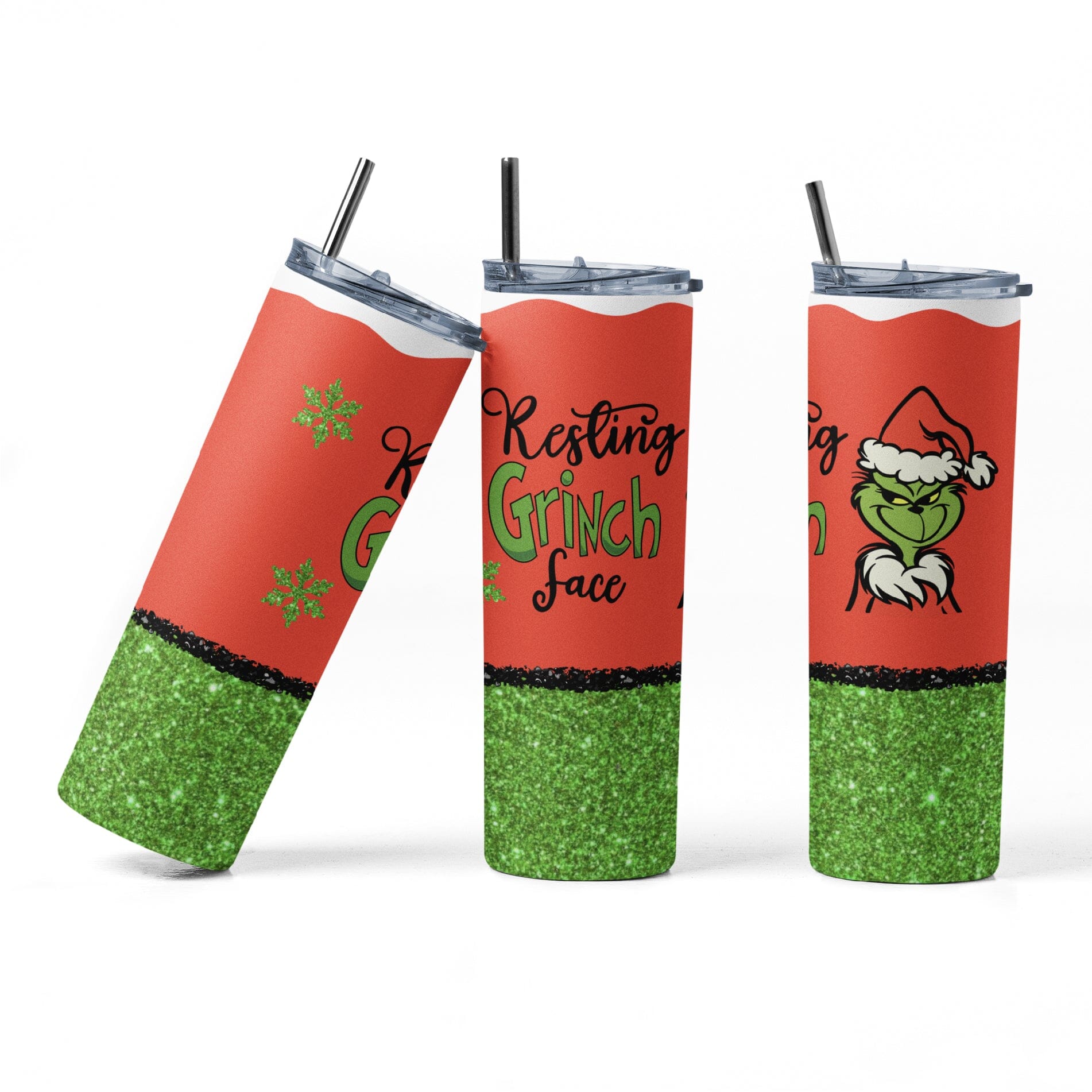 20 oz sublimation/waterslide skinny and taper tumbler wrap-resting grinch  face - So Fontsy