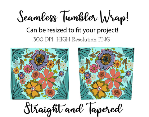 20 oz sublimation/waterslide skinny and taper tumbler wrap - retro flowers Sublimation Sharia Morton Designs 