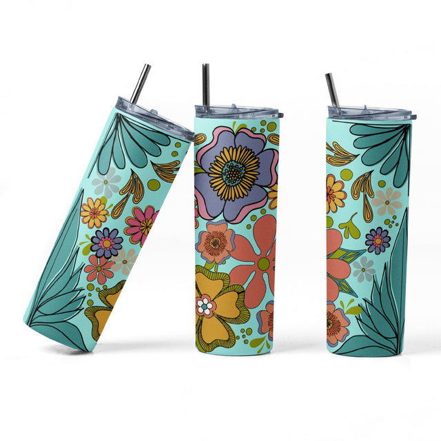 20 oz sublimation/waterslide skinny and taper tumbler wrap - retro flowers Sublimation Sharia Morton Designs 