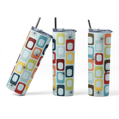 20 oz sublimation/waterslide skinny and taper tumbler wrap-retro rectangles blue Sublimation Sharia Morton Designs 