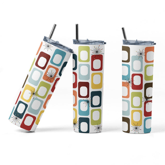 20 oz sublimation/waterslide skinny and taper tumbler wrap - retro squares white background Sublimation Sharia Morton Designs 