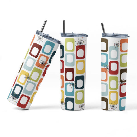 20 oz sublimation/waterslide skinny and taper tumbler wrap - retro squares white background Sublimation Sharia Morton Designs 