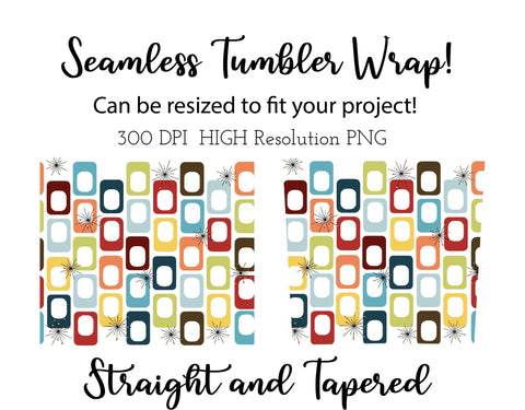 20 oz sublimation/waterslide skinny and taper tumbler wrap - retro squares white background Sublimation Sharia Morton Designs 