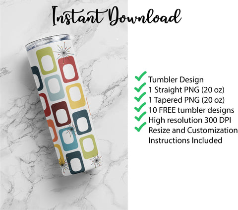 20 oz sublimation/waterslide skinny and taper tumbler wrap - retro squares white background Sublimation Sharia Morton Designs 
