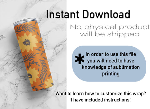 20 oz sublimation/waterslide skinny and taper tumbler wrap - retro yellow daisies Sublimation Sharia Morton Designs 