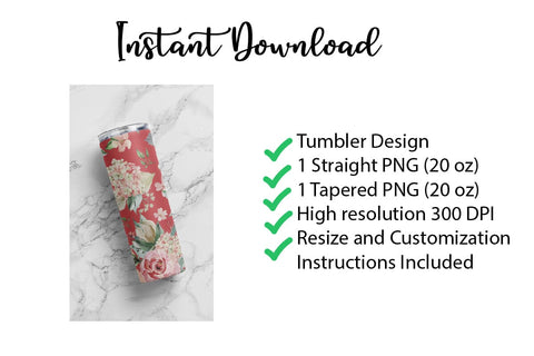 20 oz sublimation/waterslide skinny and taper tumbler wrap - rose Sublimation Sharia Morton Designs 