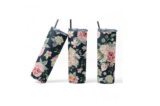 20 oz sublimation/waterslide skinny and taper tumbler wrap - roses black Sublimation Sharia Morton Designs 