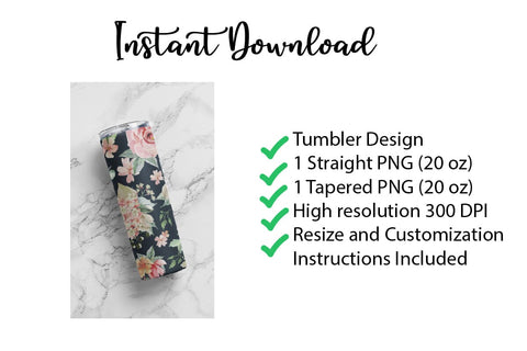 20 oz sublimation/waterslide skinny and taper tumbler wrap - roses black Sublimation Sharia Morton Designs 