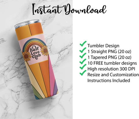 20 oz sublimation/waterslide skinny and taper tumbler wrap - Self Love Club Sublimation Sharia Morton Designs 
