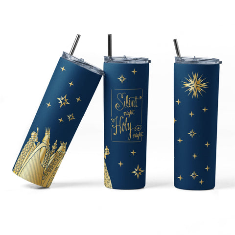20 oz sublimation/waterslide skinny and taper tumbler wrap-Silent Night Holy night wisemen Sublimation Sharia Morton Designs 