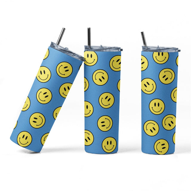 20 oz sublimation/waterslide skinny and taper tumbler wrap-Smiley face blue Sublimation Sharia Morton Designs 