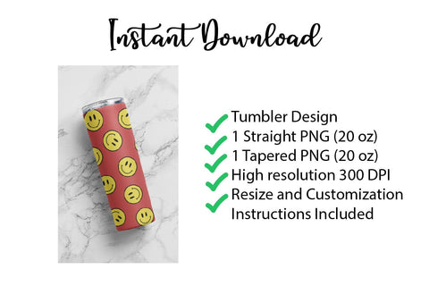 20 oz sublimation/waterslide skinny and taper tumbler wrap-Smiley face Sublimation Sharia Morton Designs 