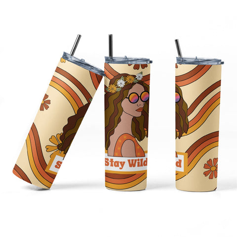 20 oz sublimation/waterslide skinny and taper tumbler wrap-Stay wild hippy girl Sublimation Sharia Morton Designs 