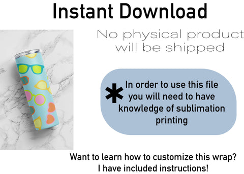 20 oz sublimation/waterslide skinny and taper tumbler wrap-Sunglasses Sublimation Sharia Morton Designs 