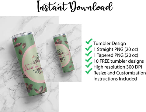 20 oz sublimation/waterslide skinny and taper tumbler wrap-Trust in the Lord green Sublimation Sharia Morton Designs 