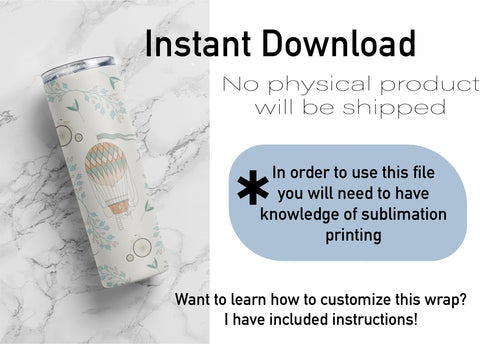 20 oz sublimation/waterslide skinny and taper tumbler wrap-Victorian Hot Air Balloons Sublimation Sharia Morton Designs 