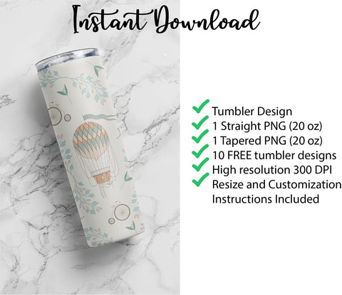 20 oz sublimation/waterslide skinny and taper tumbler wrap-Victorian Hot Air Balloons Sublimation Sharia Morton Designs 
