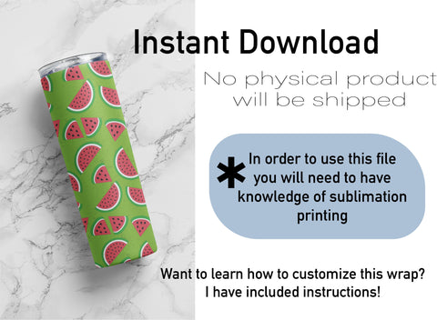 20 oz sublimation/waterslide skinny and taper tumbler wrap-Watermelon Green Sublimation Sharia Morton Designs 