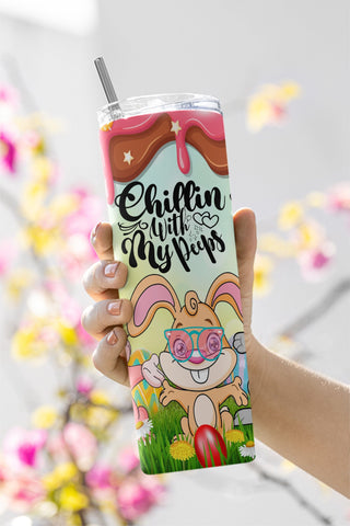 20 oz tumbler chillin with my peeps tumbler png sublimation, Easter Tumbler Design, 20oz Skinny Straight/tapered PNG, 300 dpi Design. Sublimation CaldwellArt 