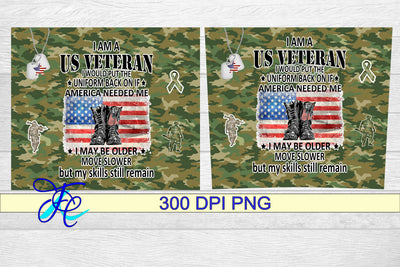20 oz Tumbler Seamless Sublimation Wrap - I Am A US Veteran Sublimation Family Creations 