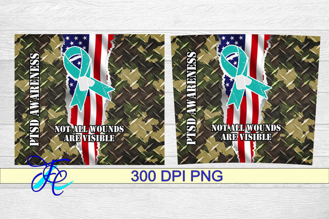 20 oz Tumbler Seamless Sublimation Wrap - PTSD Awareness Flag Sublimation Family Creations 