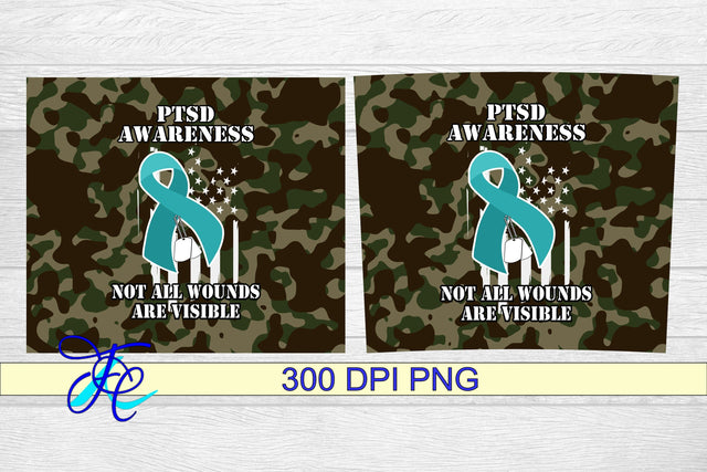 20 oz Tumbler Seamless Sublimation Wrap - PTSD Awareness Sublimation Family Creations 