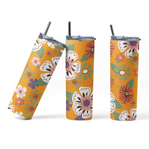 20 oz tumbler sublimation wrap 1970s Groovy Flowers seamless pattern Sublimation Sharia Morton Designs 