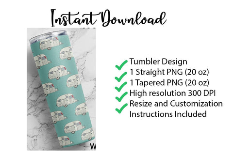 20 oz tumbler sublimation wrap Campers seamless pattern Sublimation Sharia Morton Designs 