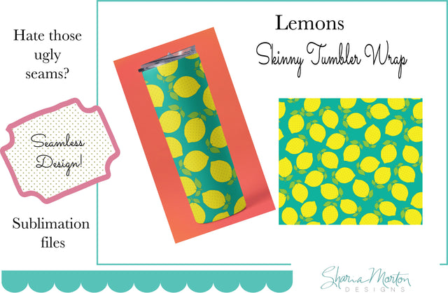 20 oz tumbler sublimation wrap Lemons seamless pattern Sublimation Sharia Morton Designs 